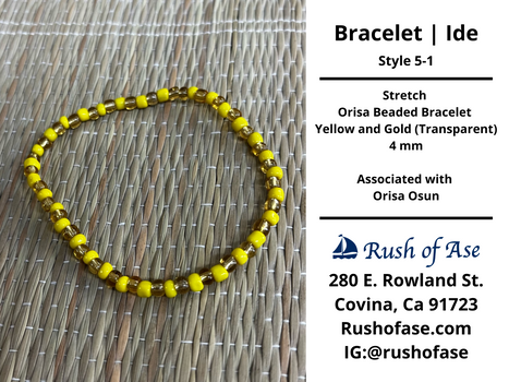 Bracelets | Ide | Stretch Orisa Beaded Bracelet – Yellow and Gold (Transparent) – 4mm | Osun Bracelet - Style 5-1