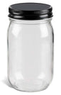 Glass Jars - 16 oz | Clear Wide-Mouth | Black Metal Cap - 12 per case