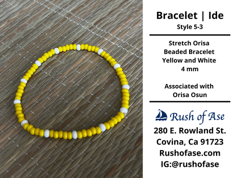 Bracelets | Ide | Stretch Orisa Beaded Bracelet – Yellow and White – 4mm | Osun Bracelet - Style 5-3