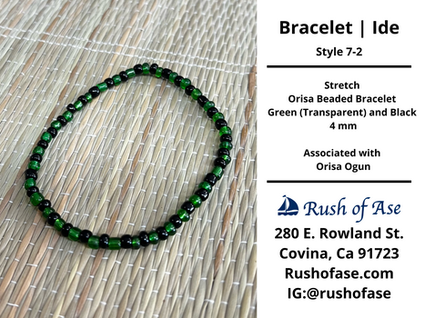Bracelets | Ide | Stretch Orisa Beaded Bracelet – Green (Transparent) and Black – 4mm |  Ogun Bracelet - Style 7-2