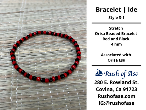 Bracelets | Ide | Stretch Orisa Beaded Bracelet – Red and Black – 4 mm | Esu Bracelet - Style 3-1