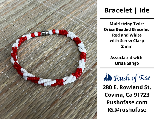 Bracelets | Ide | Multistring Twist Orisa Beaded Bracelet – Red and White with Barrel Clasp – 2mm | Sango Bracelet - Style 6-1