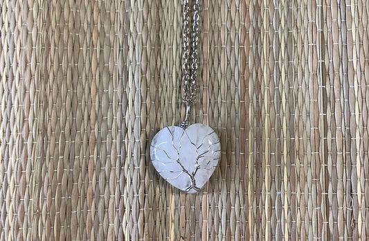 Stone Necklaces | Tree Of Life Wrapped Heart Crystal Necklace