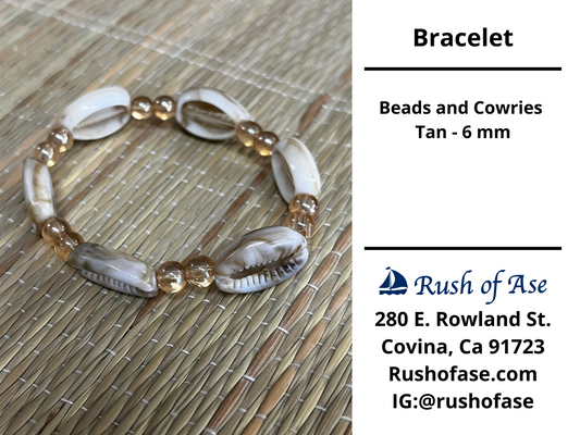 Bracelets | Beads and Cowries – Tan –  6 mm