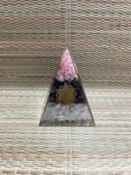 Stones | Orgonite Pyramid | Rose Quartz - Clear Quartz-Amethyst Pyramid