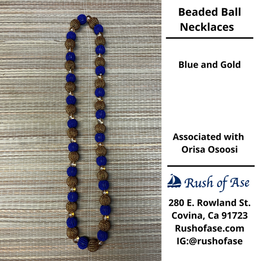 Necklaces | Orisa Beaded Ball Necklaces | Osoosi – Blue and Gold [FREE SHIPPING USA]