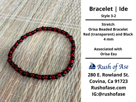 Bracelets | Ide | Stretch Orisa Beaded Bracelet – Red (Transparent) and Black – 4mm | Esu Bracelet - Style 3-2