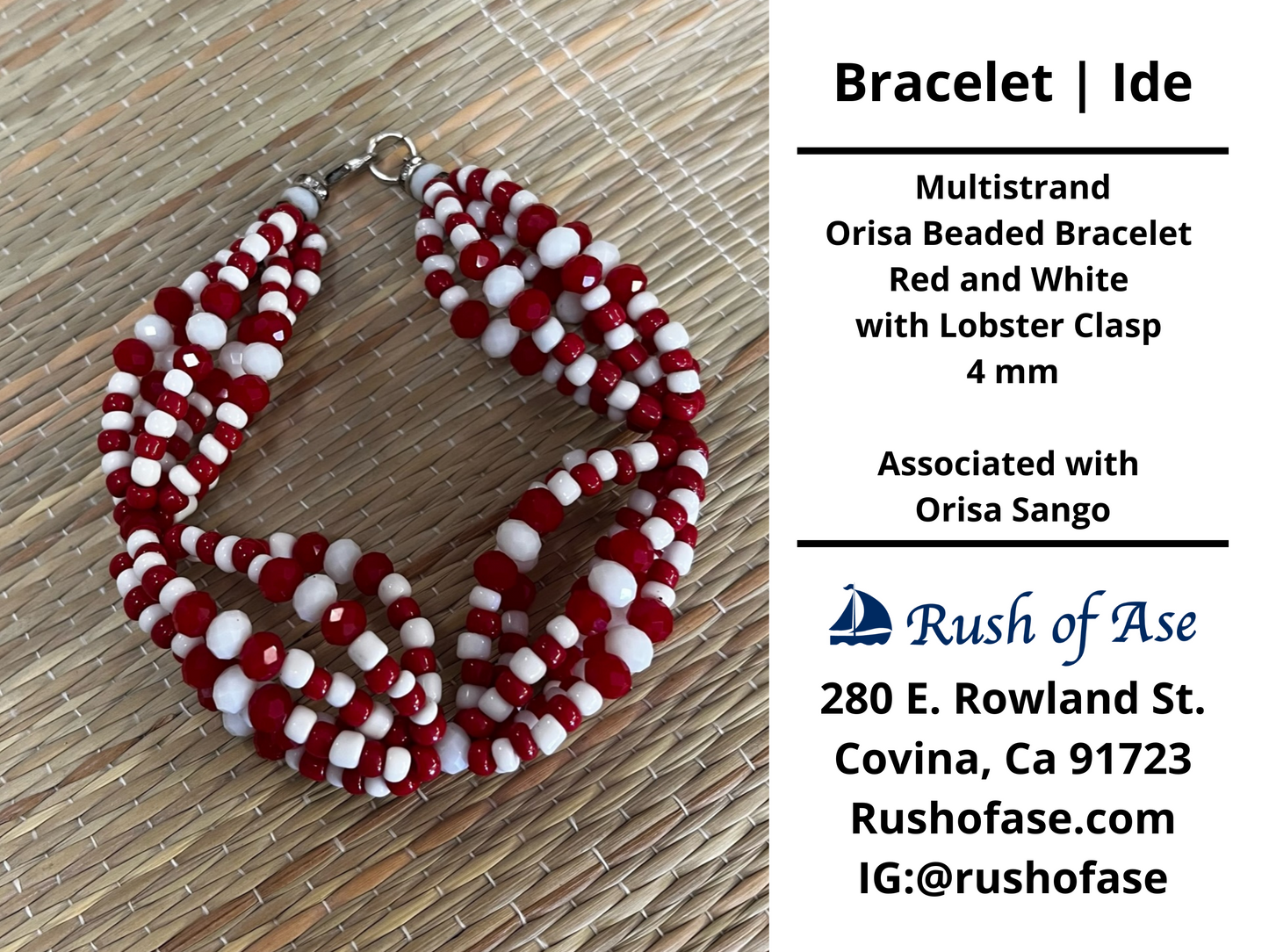 Bracelets | Orisa Multistrand Beaded Bracelet – Red and White with Lobster Clasp – 4mm | Sango Bracelet - Style 6-1