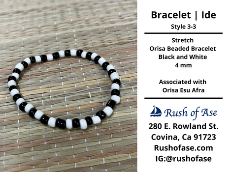Bracelets | Ide | Stretch Orisa Beaded Bracelet – Black and White – 4mm | Esu Afra Bracelet - Style 3-3