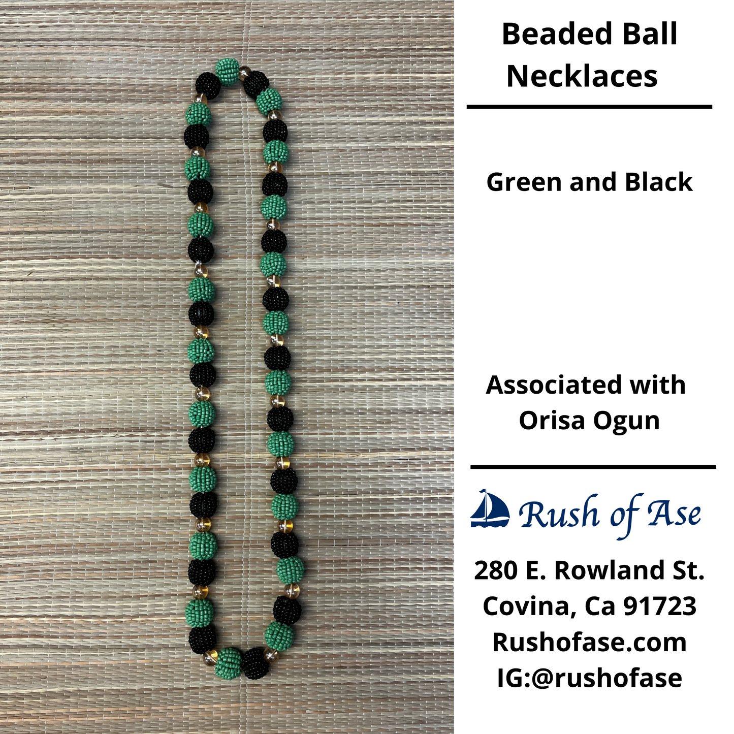Necklaces | Orisa Beaded Ball Necklaces | Ogun – Green and Black