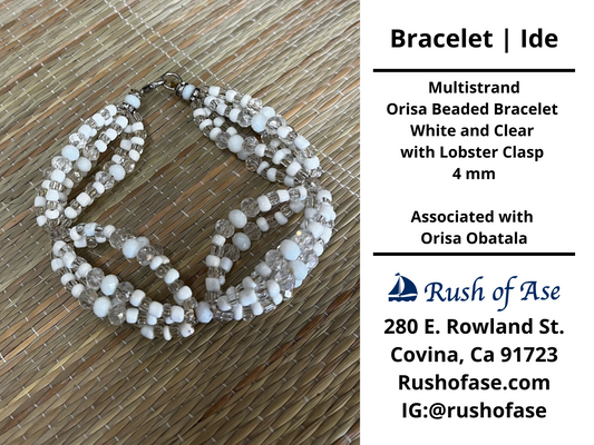 Bracelets | Orisa Multistrand Beaded Bracelet – White and Clear with Lobster Clasp – 4mm | Obatala Bracelet - Style 8-2