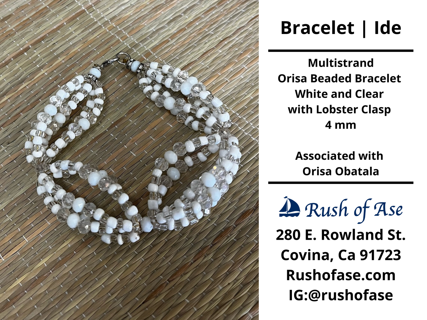 Bracelets | Orisa Multistrand Beaded Bracelet – White and Clear with Lobster Clasp – 4mm | Obatala Bracelet - Style 8-2