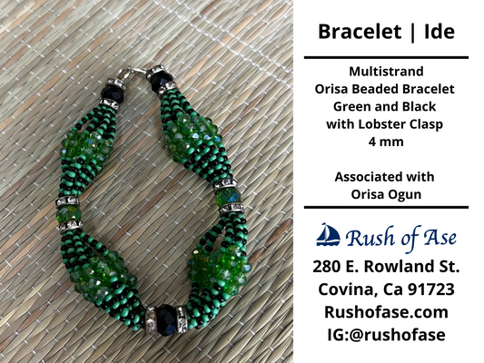 Bracelets | Orisa Multistrand Beaded Bracelet – Green-Green (transparent) and Black with Lobster Clasp – 3 mm | Ogun Bracelet - Style 7-2