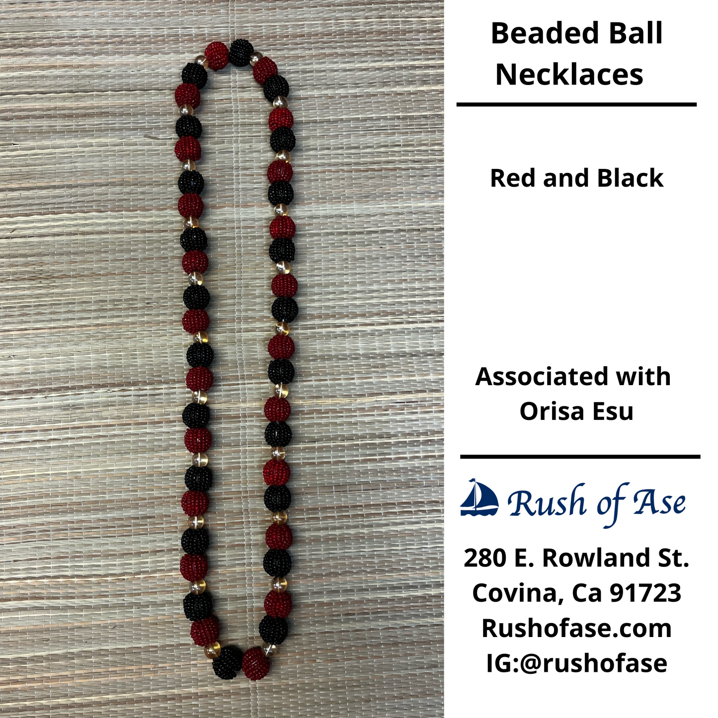 Necklaces | Orisa Beaded Ball Necklaces | Esu – Red and Black [FREE SHIPPING USA]