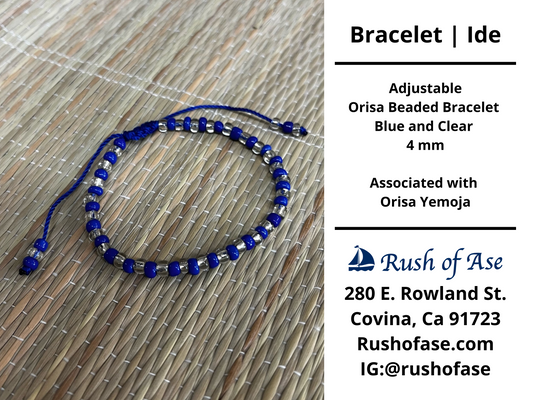 Bracelet | Ide | Adjustable Bracelet - Small Beads – 4mm – Blue - Clear | Yemoja
