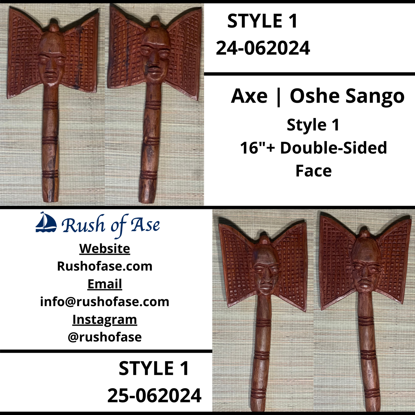 Orisa Tools | Sango Wooden Axe | Oshe Sango  [FREE SHIPPING USA]