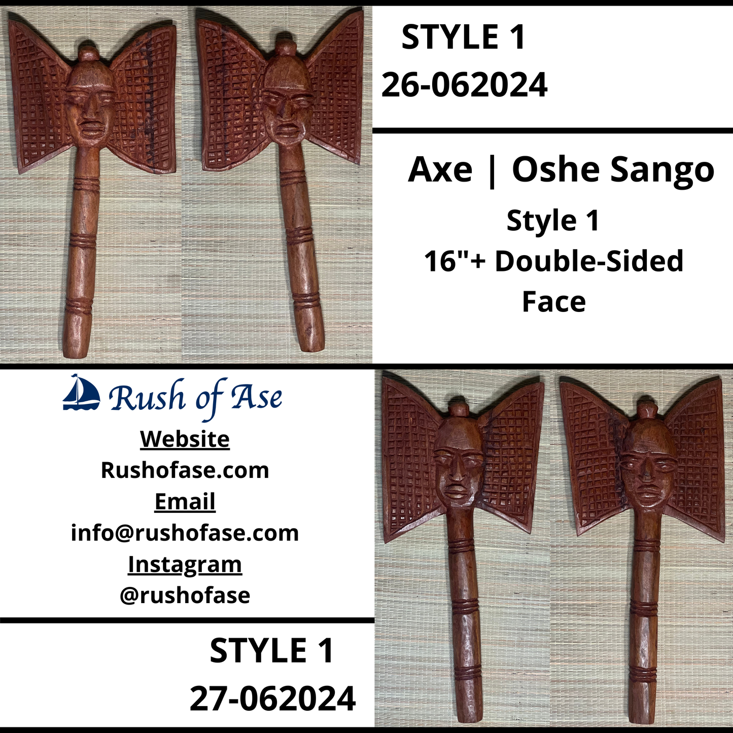 Orisa Tools | Sango Wooden Axe | Oshe Sango  [FREE SHIPPING USA]