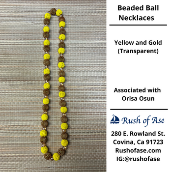 Necklaces | Orisa Beaded Ball Necklaces | Osun – Yellow and Gold (Transparent)