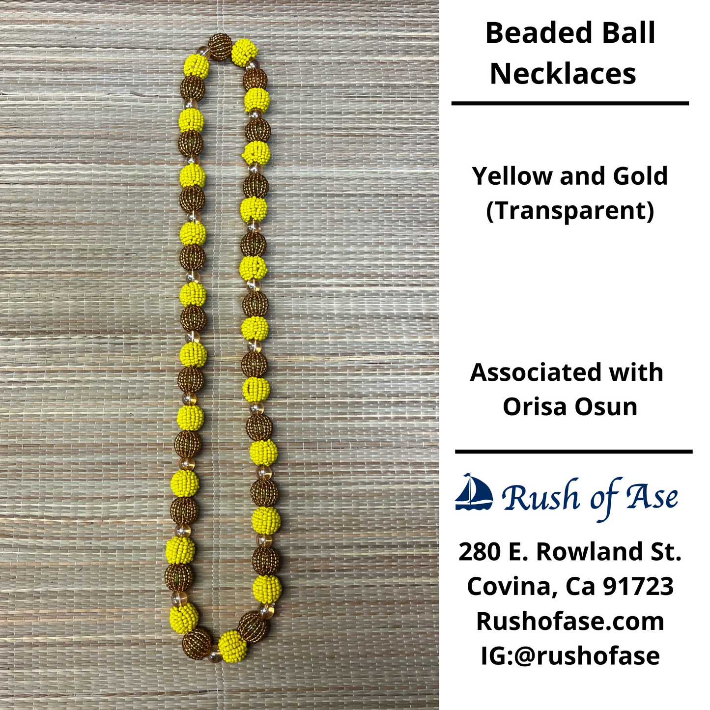Necklaces | Orisa Beaded Ball Necklaces | Osun – Yellow and Gold (Transparent) [FREE SHIPPING USA]