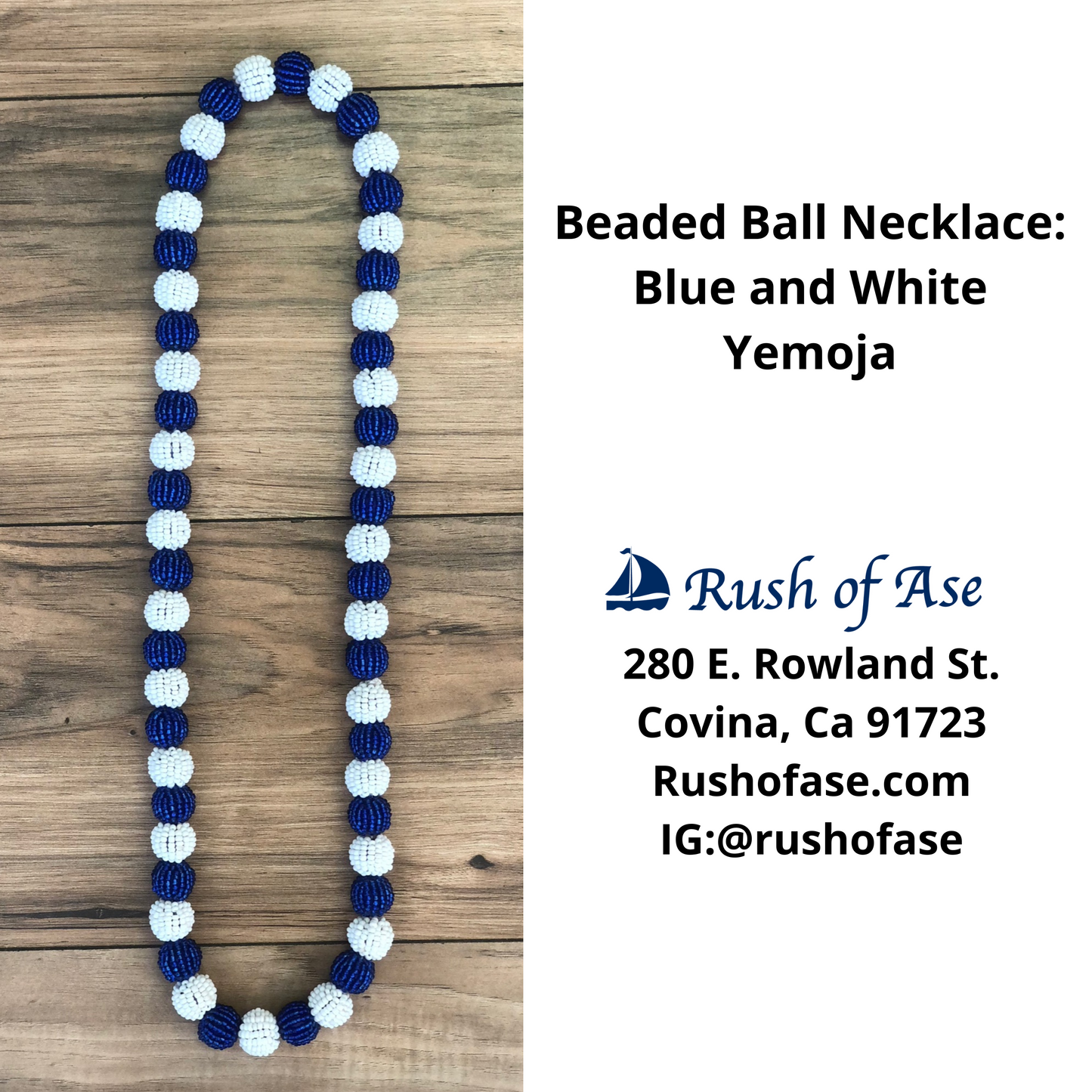 Orisa Necklaces | Beaded Ball Necklaces | Yemoja - Blue and White [FREE SHIPPING USA]