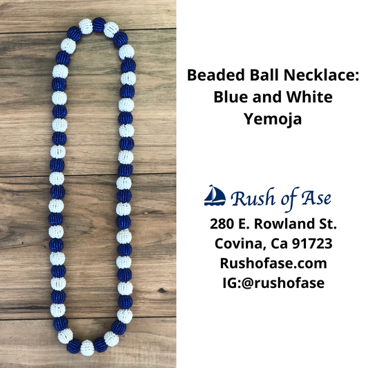 Orisa Necklaces | Beaded Ball Necklaces | Yemoja - Blue and White [FREE SHIPPING USA]