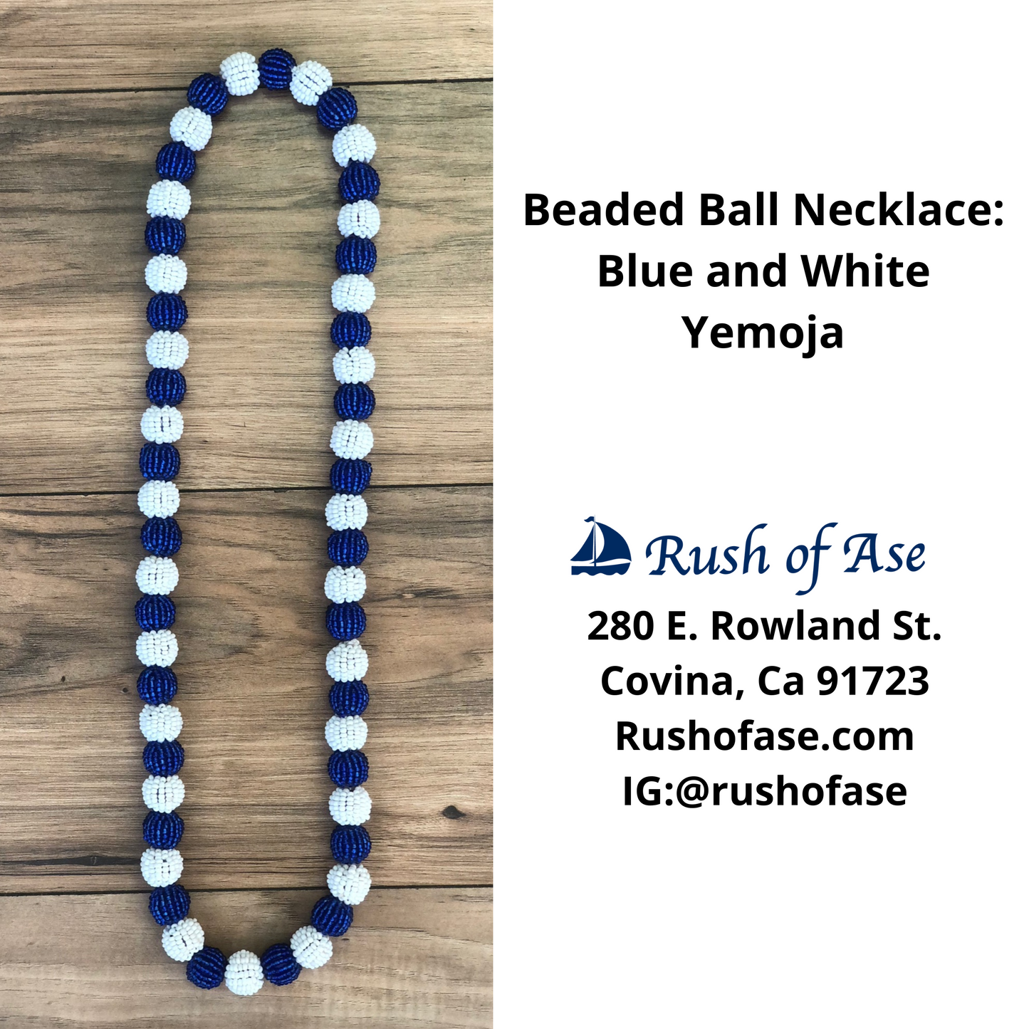 Orisa Necklaces | Beaded Ball Necklaces | Yemoja - Blue and White
