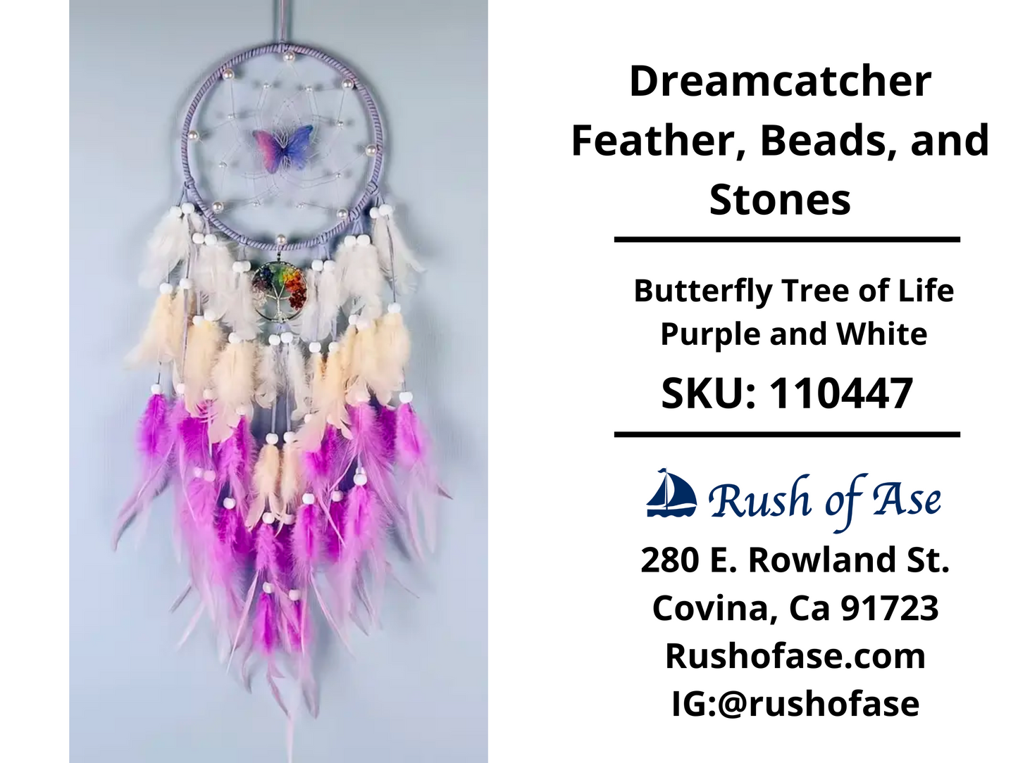 Dreamcatcher | Butterfly Dreamcatcher Feather, Beads, and Stones