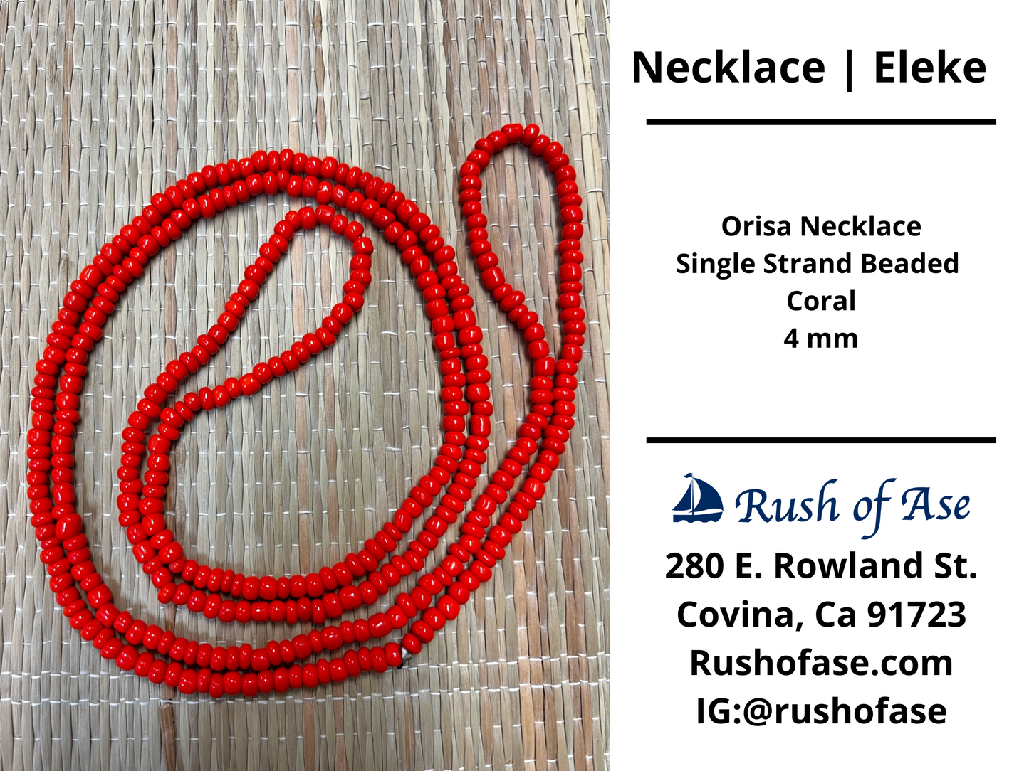 Necklaces | Eleke | Orisa Necklace - Single Strand Beaded Necklace - 4mm | Coral