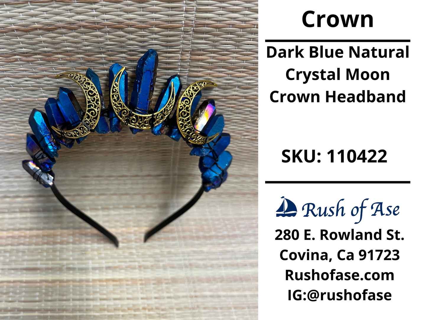 Dark Blue Natural Crystal Moon Crown Headband