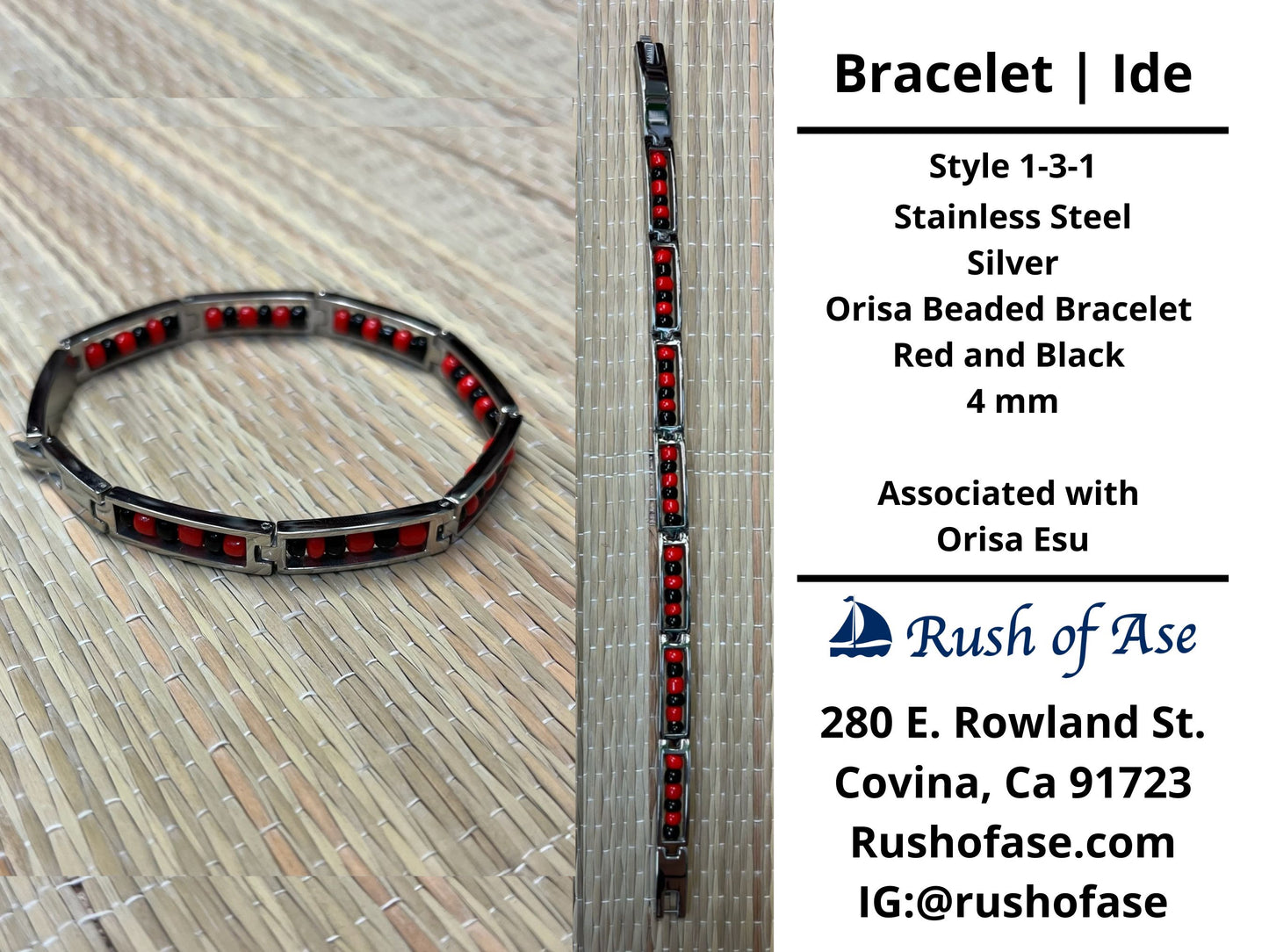 Bracelets | Orisa Bracelets | Ide | Stainless Steel Metal Beaded Bracelets – Red and Black | Esu