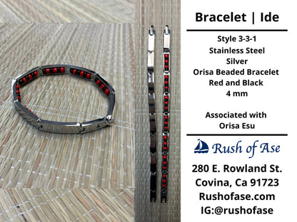 Bracelets | Orisa Bracelets | Ide | Stainless Steel Metal Beaded Bracelets – Red and Black | Esu