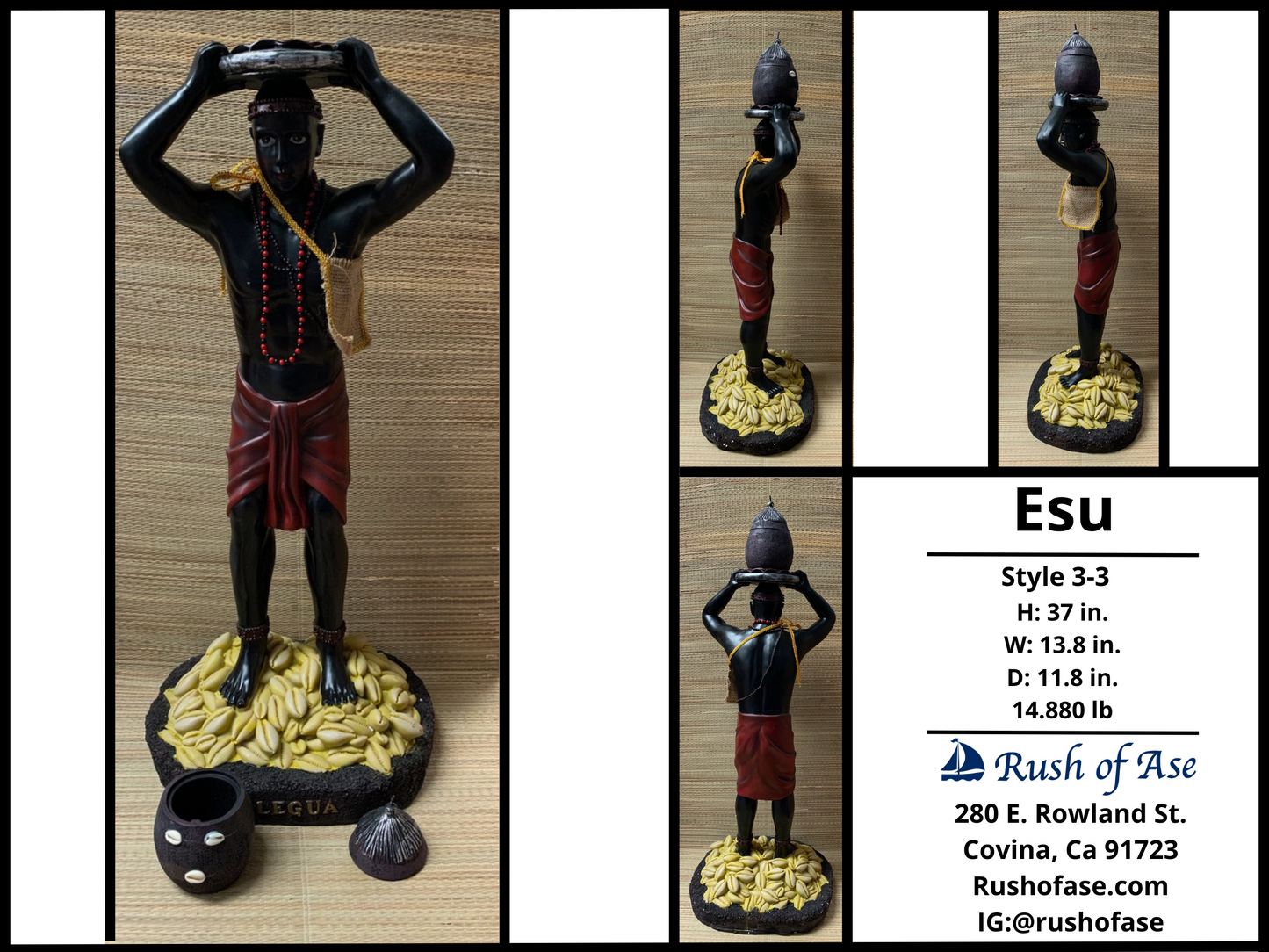 Orisa Statues | Esu Resin Statue - 37" | Style 3-3 [FREE SHIPPING USA]