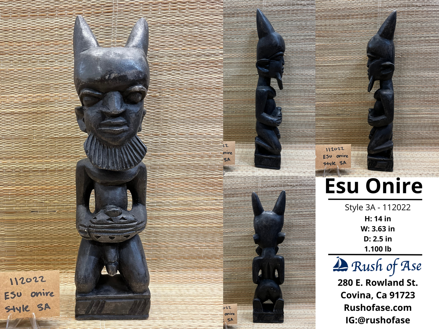 Orisa Statues | Esu Onire Black Wood Statues | Esu of Good Fortune  [FREE SHIPPING USA]