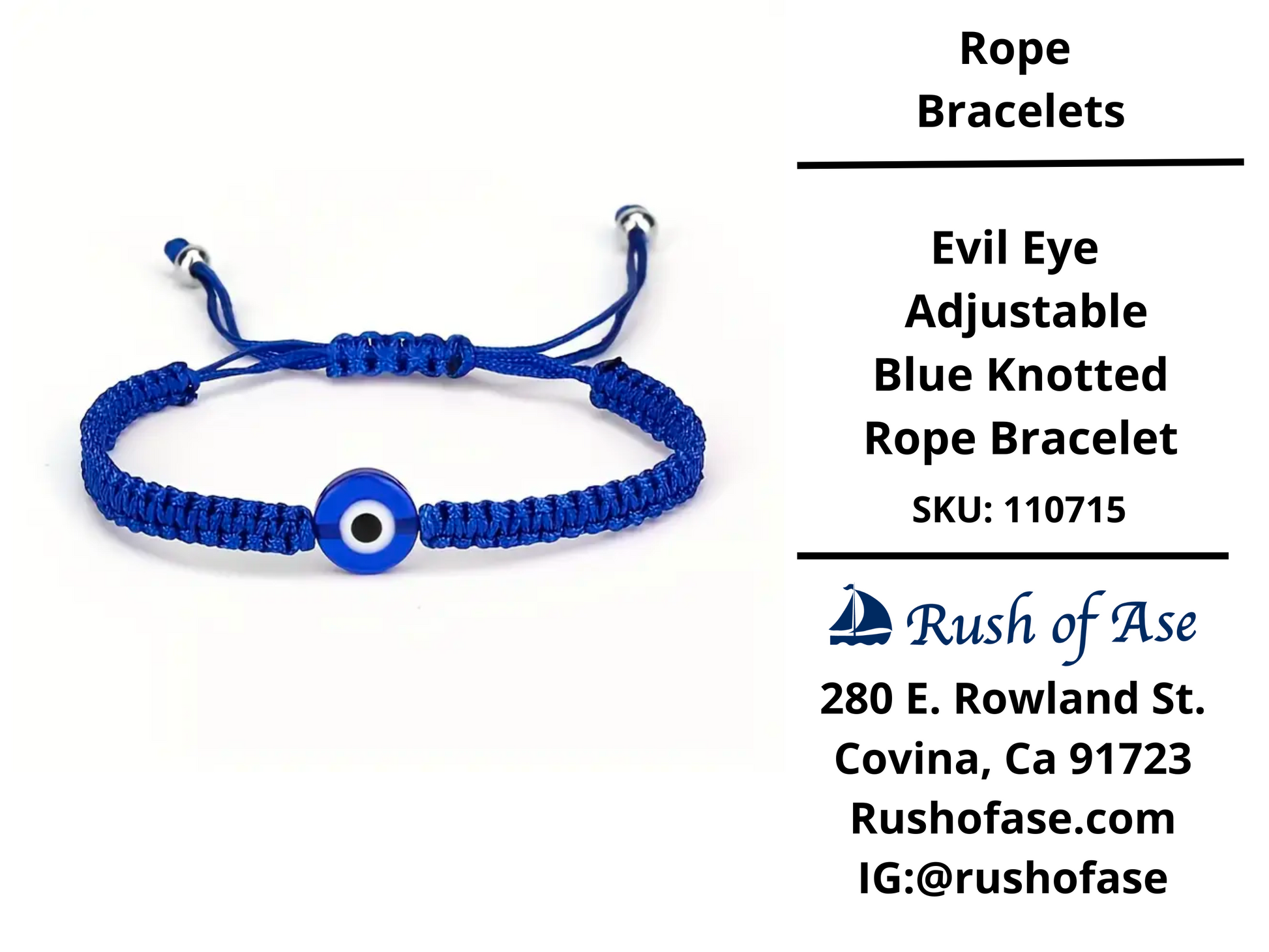 Evil Eye Mati Adjustable Blue Waxed Cord Bracelet – GREEK GIFT SHOP