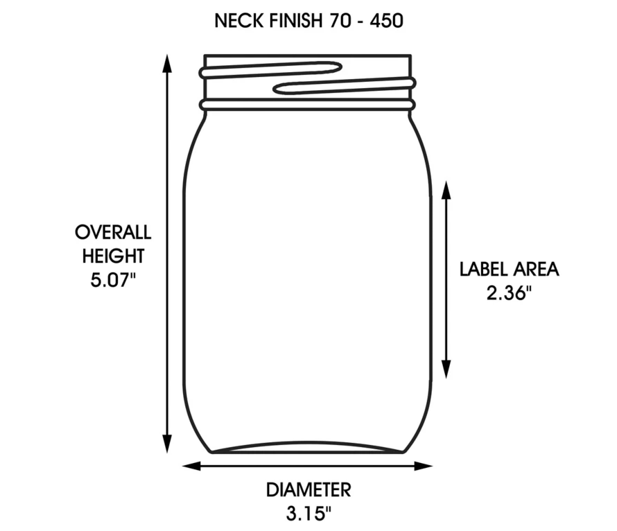 Glass Jars - 16 oz | Clear Wide-Mouth | Black Metal Cap - 12 per case