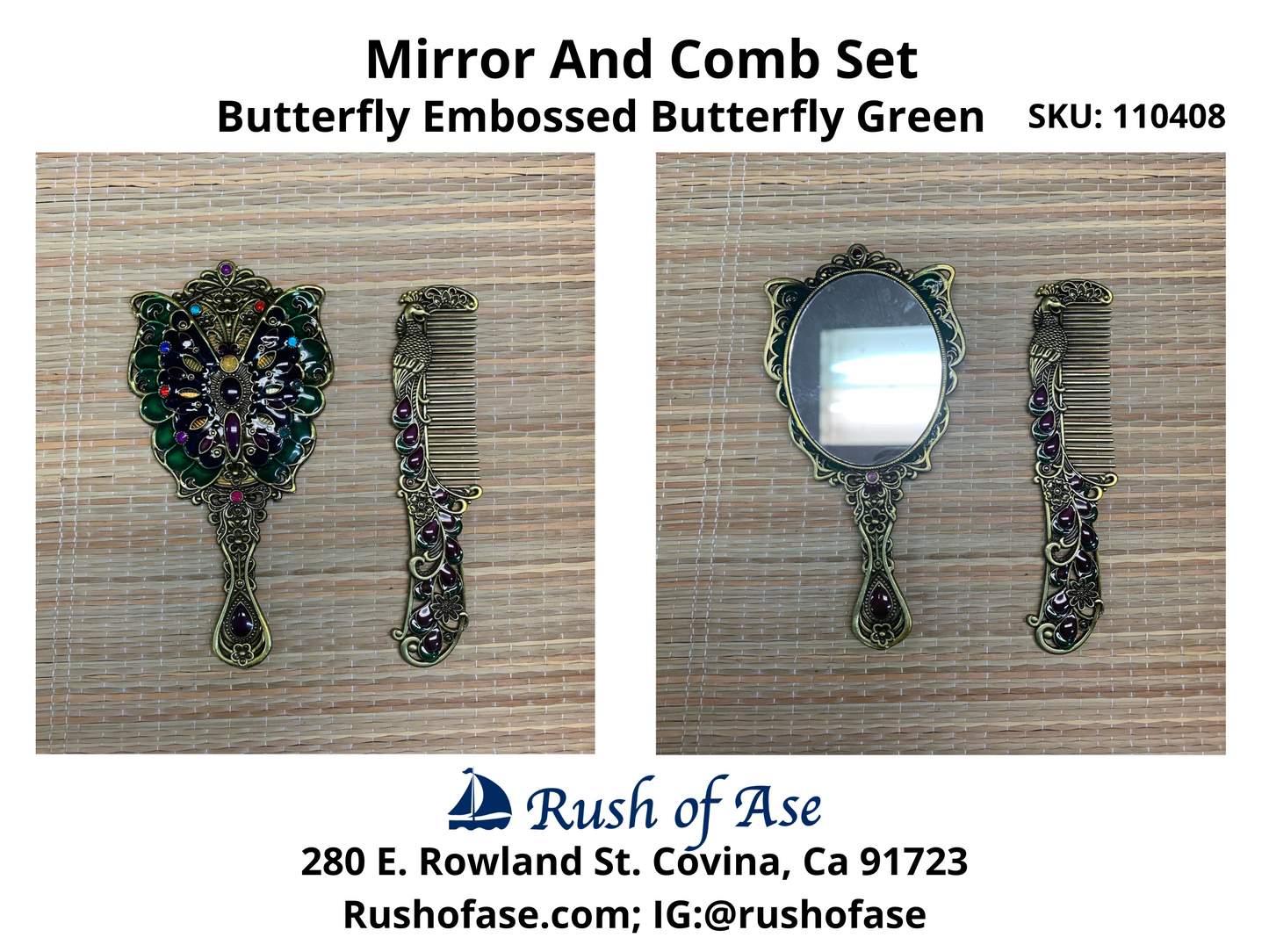 Mirror | Embossed Mirror and Comb Set