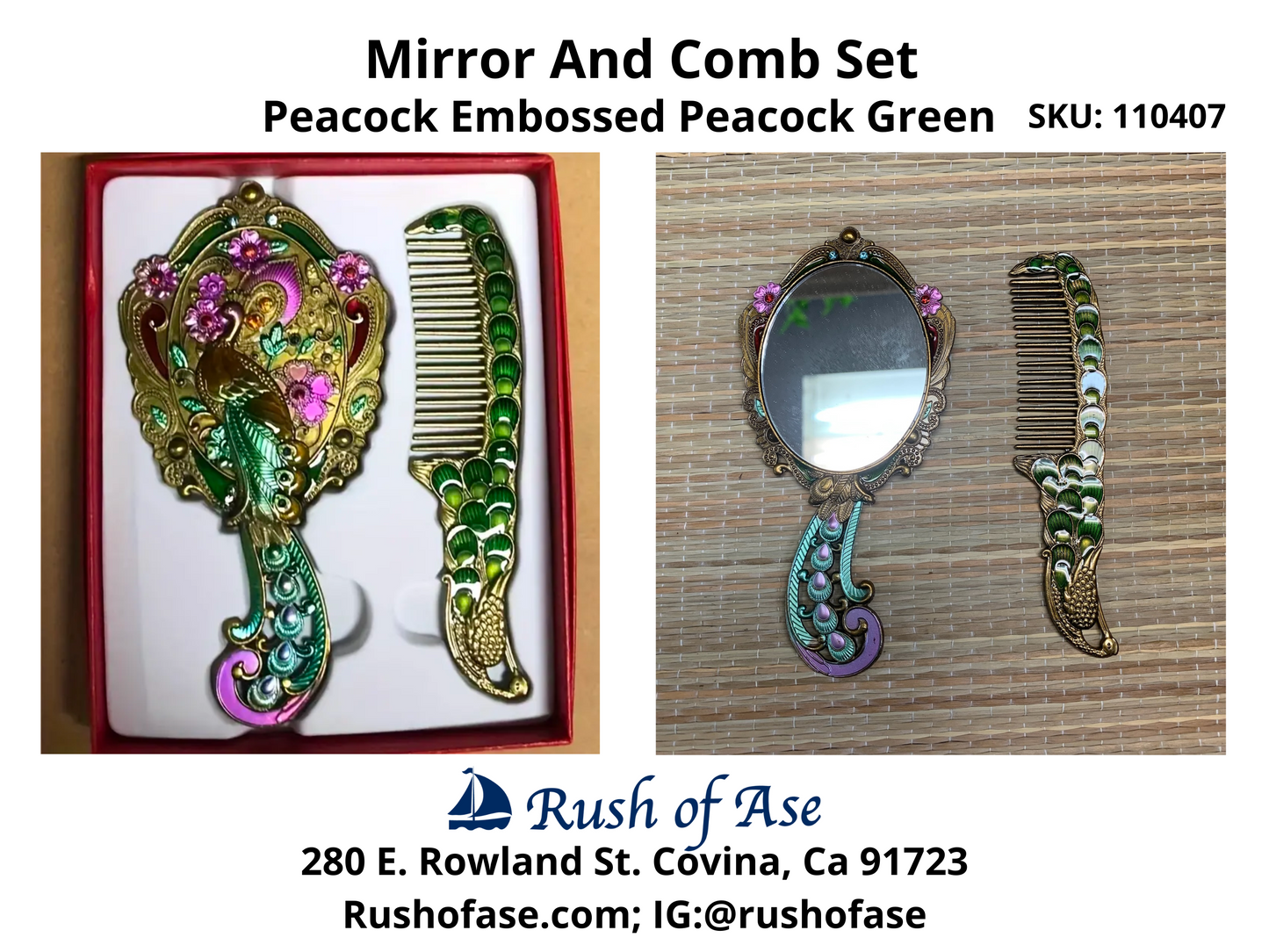 Mirror | Embossed Mirror and Comb Set