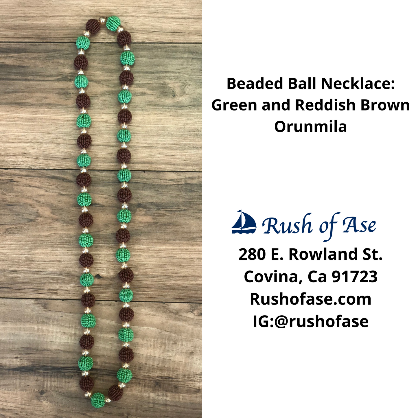 Necklaces | Orisa Beaded Ball Necklaces | Orunmila - Green and Brown [FREE SHIPPING USA]