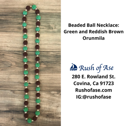 Necklaces | Orisa Beaded Ball Necklaces | Orunmila - Green and Brown [FREE SHIPPING USA]