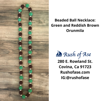 Necklaces | Orisa Beaded Ball Necklaces | Orunmila - Green and Brown