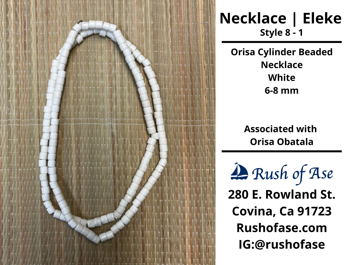 Ifa Necklace | Single Strand Large Cylinder Beaded Necklace| Obatala
