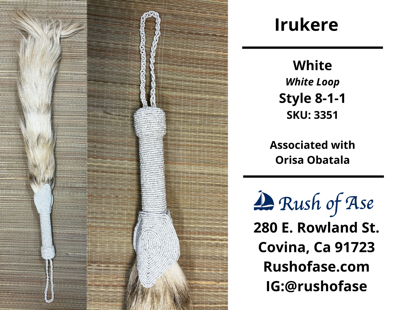 Irukere Big | Horsetail-fly-whisk | cow tail -fly-whisk  | Sheep Wool fly-whisk  [FREE SHIPPING USA]