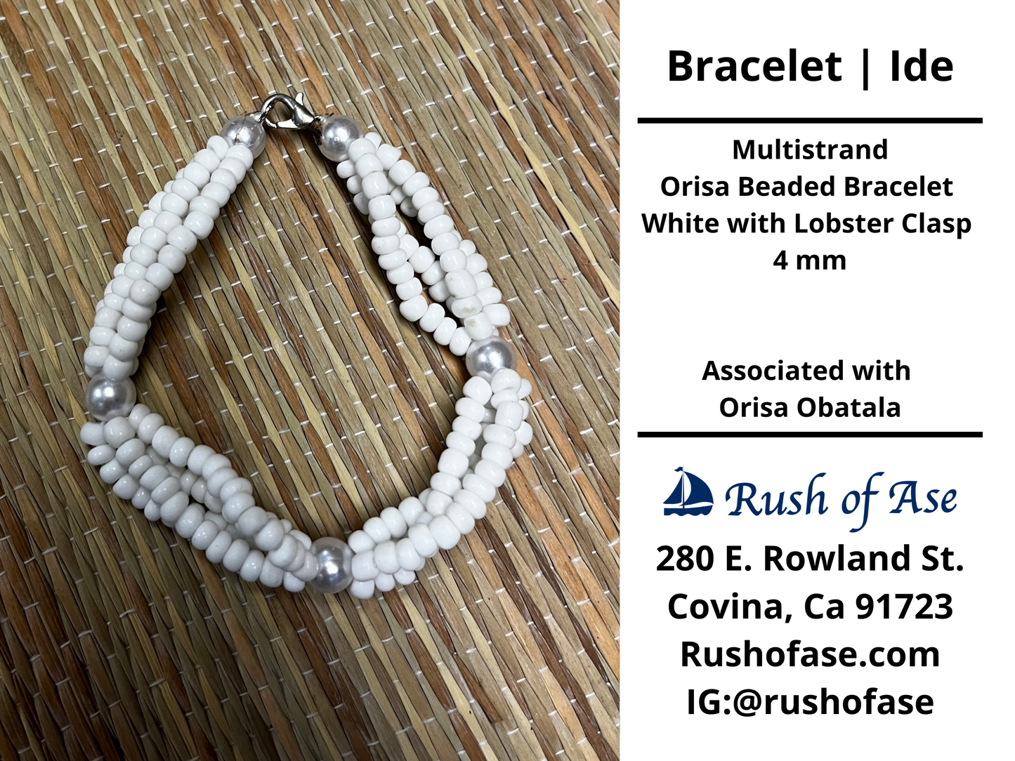 Bracelets | Orisa Multistrand Beaded Bracelet – White with Lobster Clasp – 4mm | Obatala Bracelet - Style 8-1