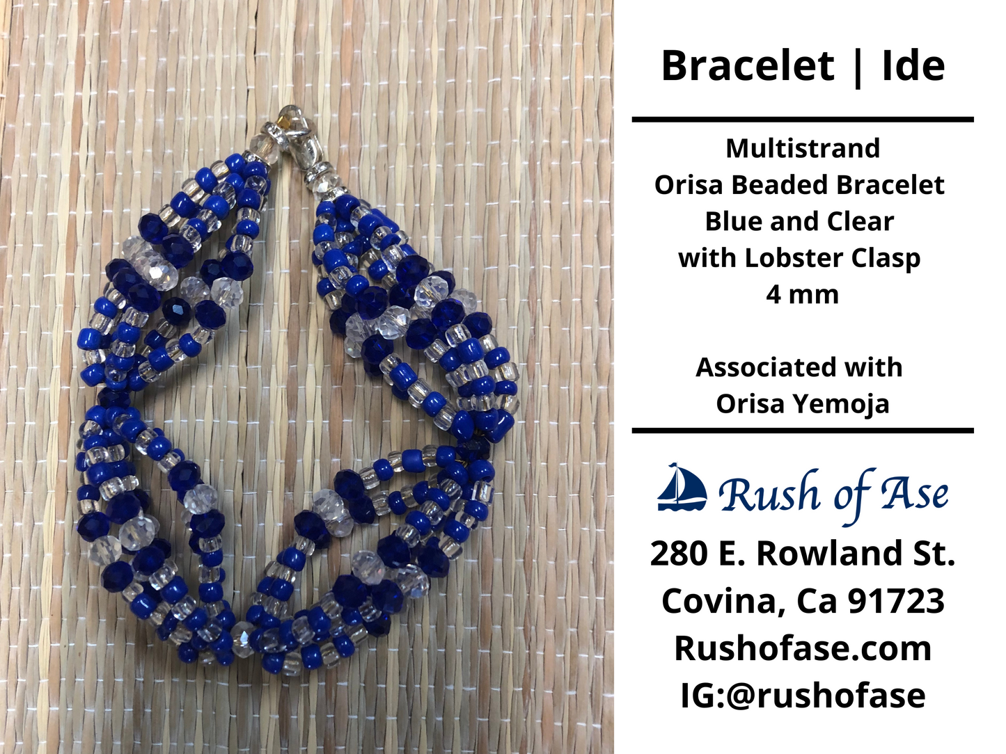 Bracelets | Orisa Multistrand Beaded Bracelet – Blue and Clear with Lobster Clasp – 4mm | Yemoja Bracelet - Style 10-2