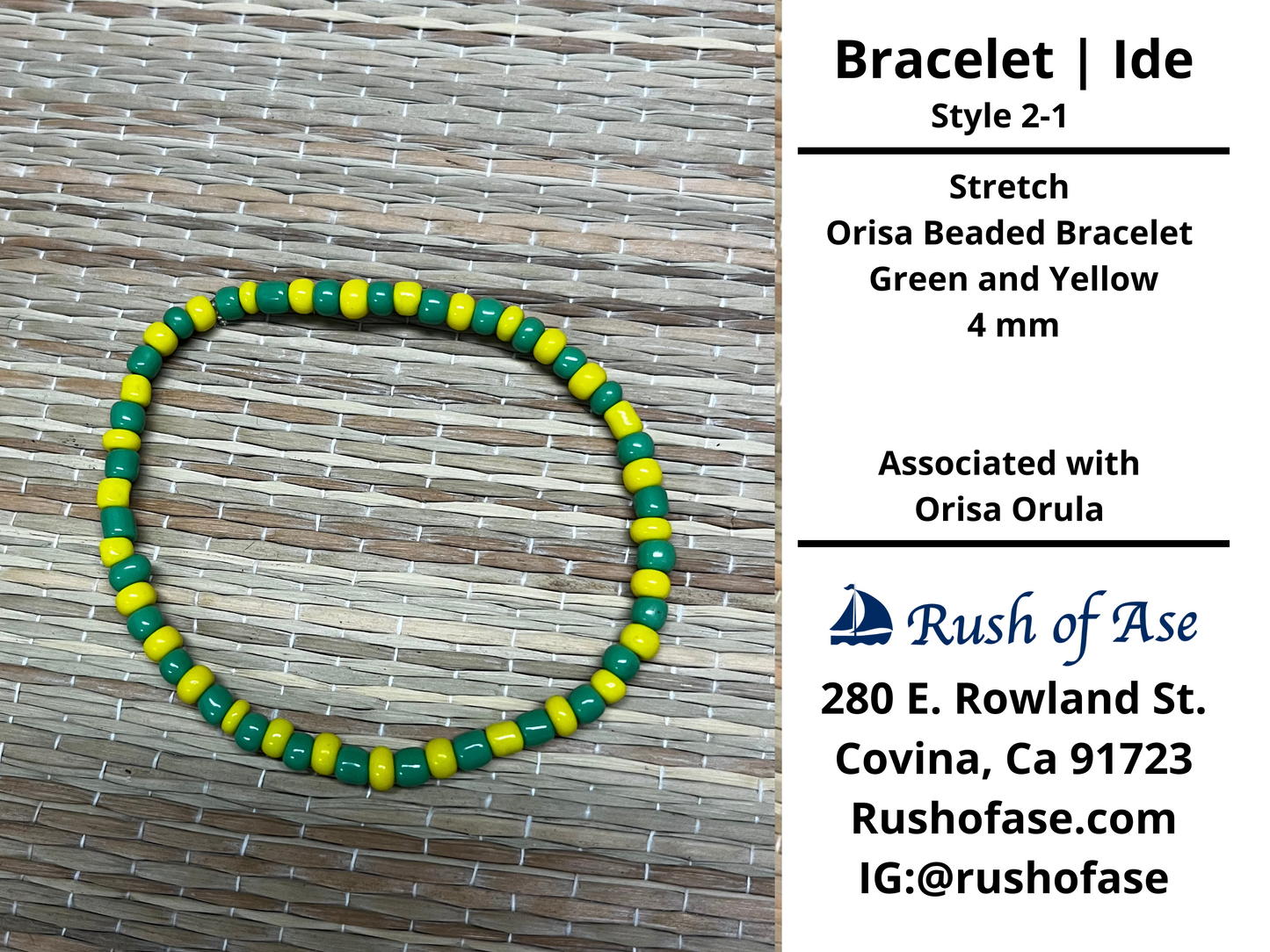 Bracelets | Ide | Stretch Orisa Beaded Bracelet – Green and Yellow – 4mm | Orula Bracelet - Style 2-1