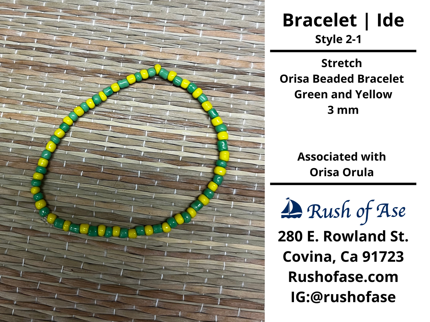 Bracelet | Ide | Stretch Bracelet - Small Beads – 3mm – Green and Yellow | Orula – Style 2-1