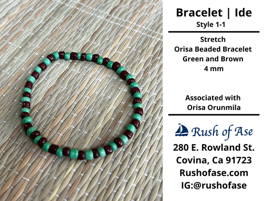 Bracelets | Ide | Stretch Orisa Beaded Bracelet – Green and Brown – 4 mm | Orunmila Bracelet - Style 1-1