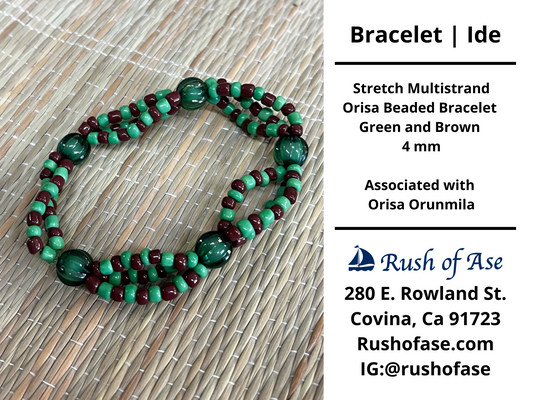 Bracelet | Orisa Multistrand Stretch Bracelet - Green - Brown - 4mm | Orunmila - Style 1-1