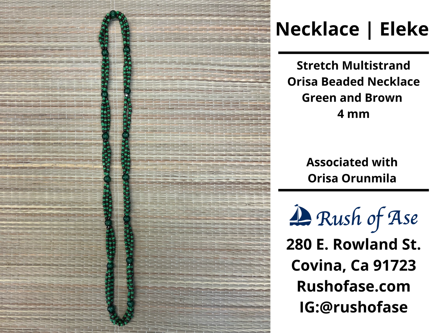 Necklaces| Orisa Multistrand Stretch Necklace - Green - Brown - 4mm | Orunmila - Style 1-1