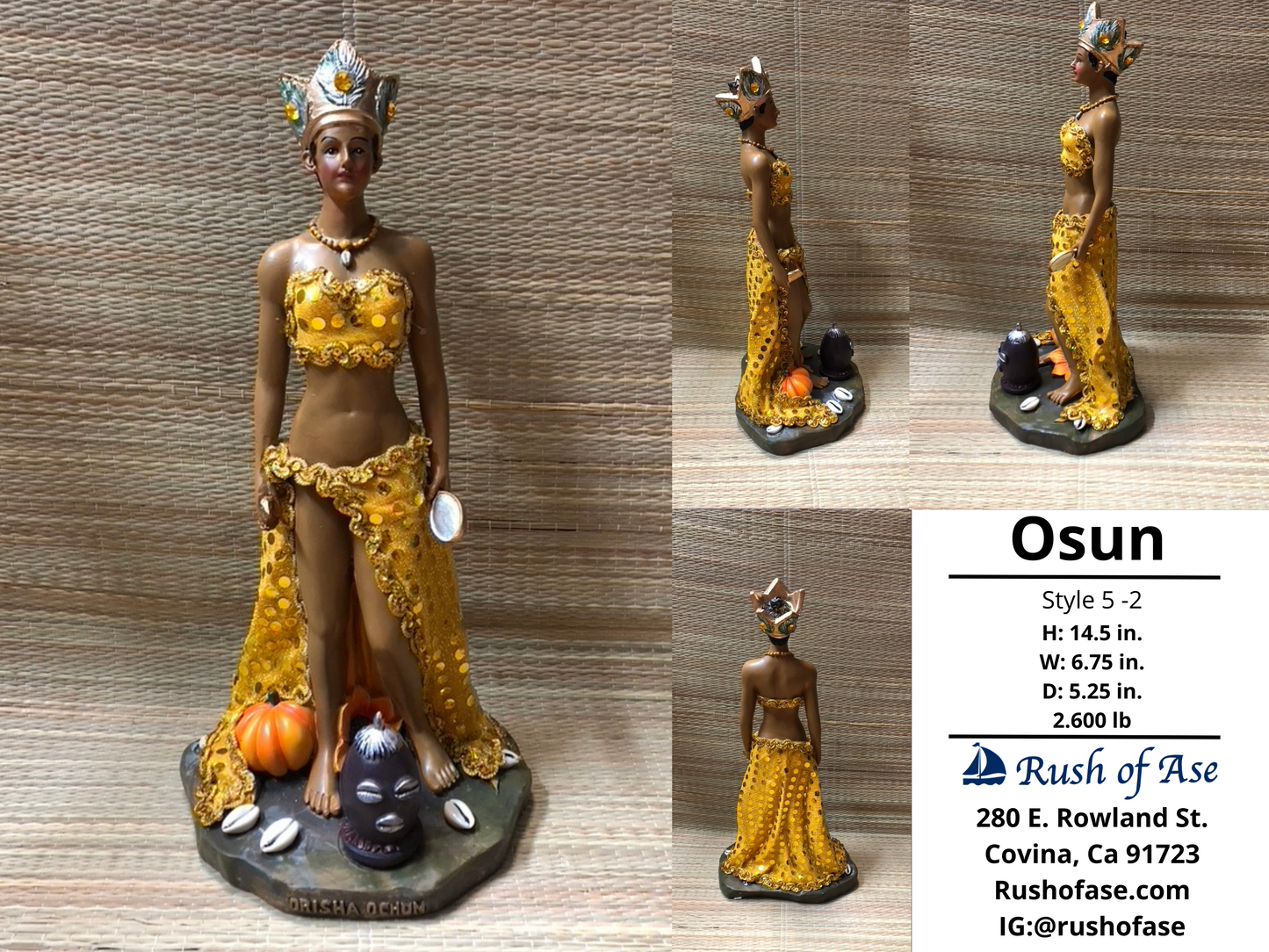 Orisa Statue | Osun Resin Statue - 14" | Style 5-2